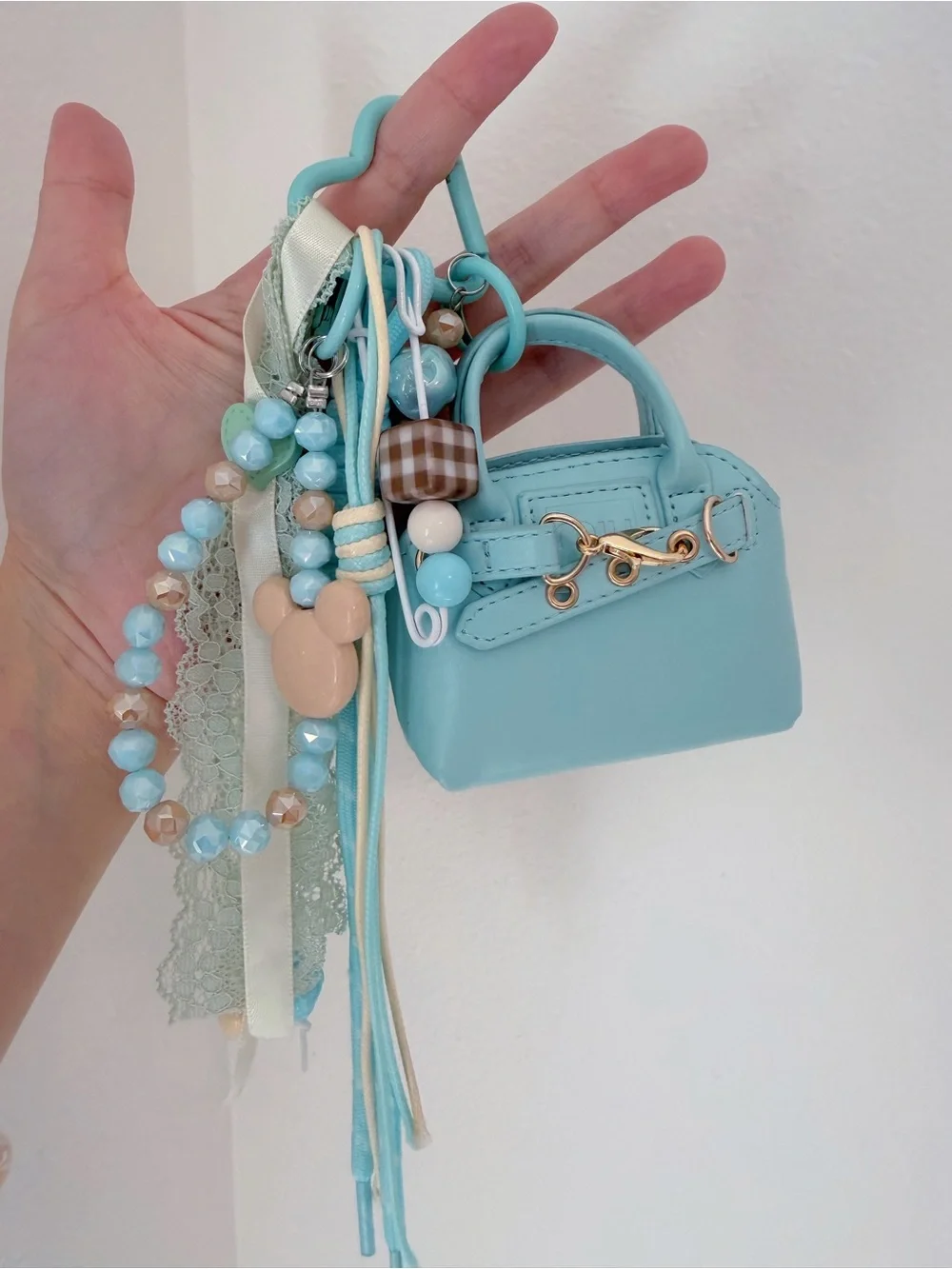 Aqua Blue Mini Bag Charm & Beaded Charm Set
